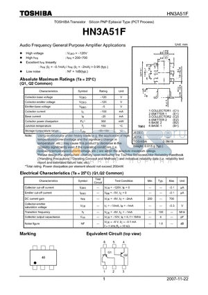 HN3A51F datasheet - Audio Frequency General Purpose Amplifier Applications