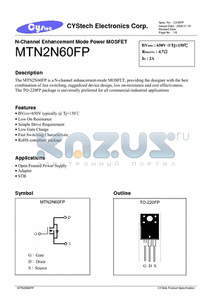 MTN2N60FP datasheet - N-Channel Enhancement Mode Power MOSFET