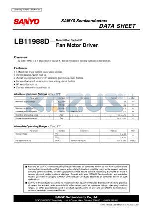 LB11988D datasheet - Fan Motor Driver