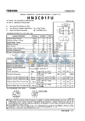 HN3C01FU datasheet - NPN EPITAXIAL PLANAR TYPE (TV TUNERM VHF CONVERTER, TV VHF RF AMPLIFIER APPLICATIONS)