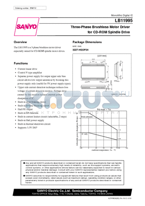 LB11995 datasheet - Three-Phase Brushless Motor Driver for CD-ROM Spindle Drive