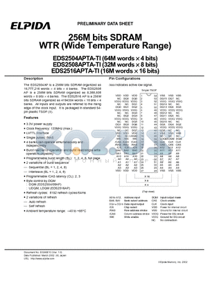 EDS2504APTA-75TI datasheet - 256M bits SDRAM WTR (Wide Temperature Range)