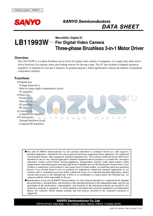 LB11993W datasheet - Monolithic Digital IC For Digital Video Camera Three-phase Brushless 3-in-1 Motor Driver