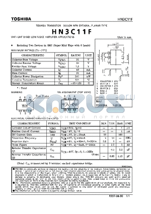HN3C11F datasheet - NPN EPITAXIAL PLANAR TYPE (VHF~UHF BAND LOW NOISE AMPLIFIER APPLICATIONS)