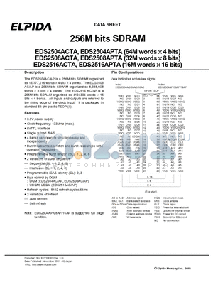 EDS2508ACTA datasheet - 256M bits SDRAM