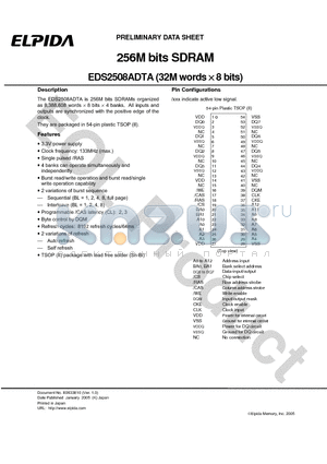 EDS2508ADTA datasheet - 256M bits SDRAM