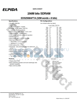 EDS2508AFTA datasheet - 256M bits SDRAM