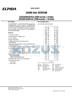 EDS2508APSA-75L datasheet - 256M bits SDRAM