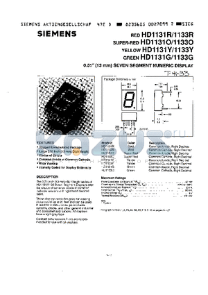 HD1133O datasheet - 0.51(13MM) SEVEN SEGMENT NUMERIC DISPLAY