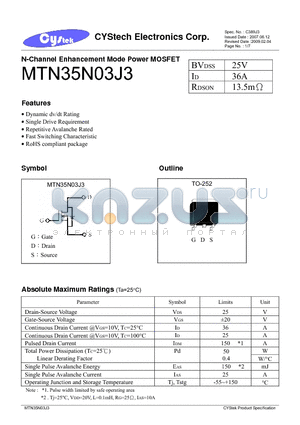 MTN35N03J3 datasheet - N-Channel Enhancement Mode Power MOSFET