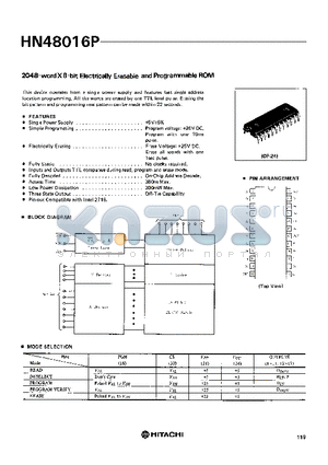 HN48016P datasheet - 2048 WORD X 8 BIT ELECTRICALLY ERASABLE AND PROGRAMMABLE ROM