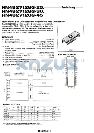 HN4827128 datasheet - 16384-Word x 8-bit UV Erasable and Programmable Read Only Memory