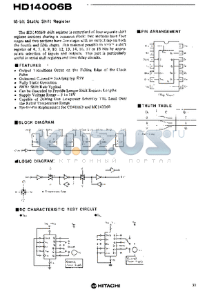 HD14006 datasheet - 18-bit Static Shift Register