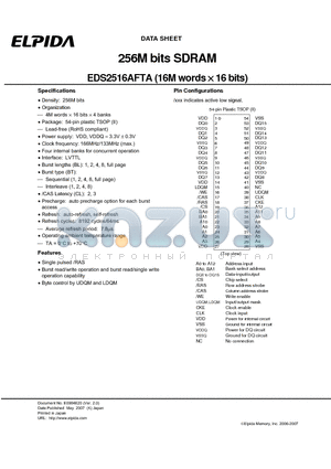 EDS2516AFTA datasheet - 256M bits SDRAM