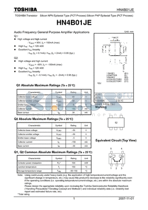 HN4B01JE datasheet - Audio Frequency General Purpose Amplifier Applications