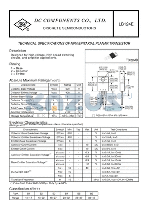 LB124E datasheet - TECHNICAL SPECIFICATIONS OF NPN EPITAXIAL PLANAR TRANSISTOR