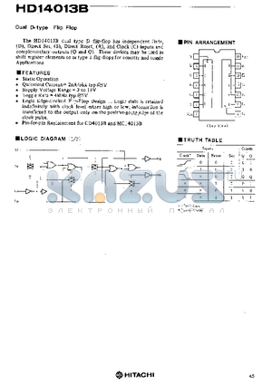 HD14013 datasheet - Dual D-type Flip Flop