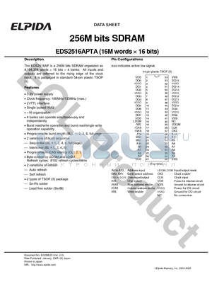 EDS2516APTA-60 datasheet - 256M bits SDRAM