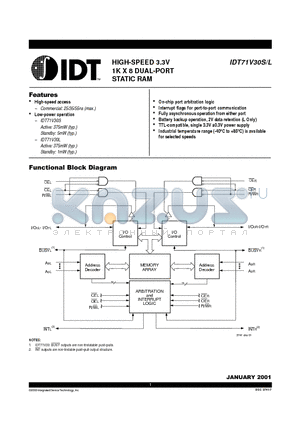 IDT71V30 datasheet - HIGH-SPEED 3.3V 1K X 8 DUAL-PORT STATIC RAM