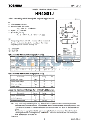 HN4G01J datasheet - Audio Frequency General Purpose Amplifier Applications