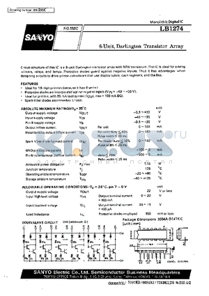 LB1274 datasheet - 6-Unit, Darlington Transistor Array