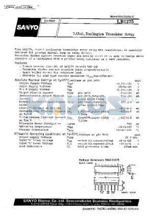 LB1275 datasheet - 7-Unit, Darlington Transistor Array