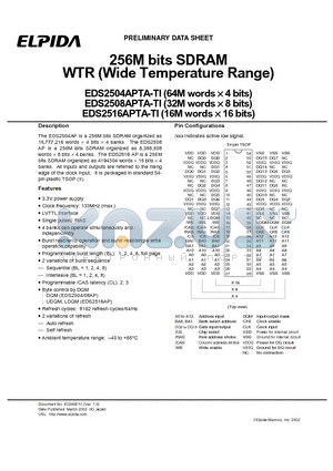 EDS2516APTA-7ATI datasheet - 256M bits SDRAM WTR (Wide Temperature Range)