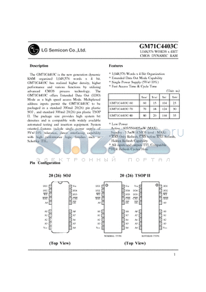 GM71C4403CJ datasheet - 1,048,576 WORDS x 4BIT CMOS DYNAMIC RAM