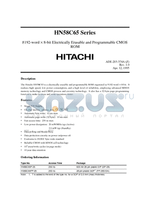 HN58C65FP-25 datasheet - 8192-word X 8-bit Electrically Erasable and Programmable CMOS ROM