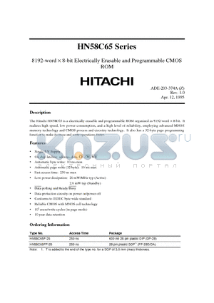 HN58C65P-25 datasheet - 8192-word X 8-bit Electrically Erasable and Programmable CMOS ROM