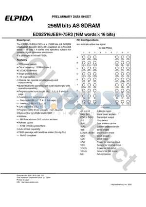 EDS2516JEBH-75R3 datasheet - 256M bits AS SDRAM