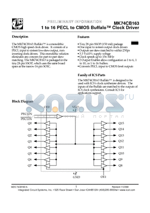MK74CB163 datasheet - 1 to 16 PECL to CMOS Buffalo Clock Driver