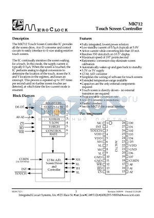 MK712SI datasheet - Touch Screen Controller
