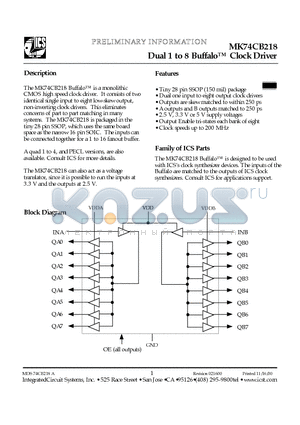MK74CB218 datasheet - Dual 1 to 8 Buffalo Clock Driver