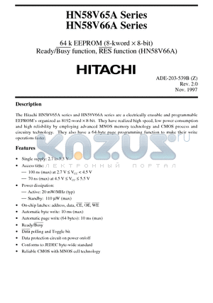 HN58V65AFP-10 datasheet - 64 k EEPROM (8-kword x 8-bit) Ready/Busy function, RES function (HN58V66A)