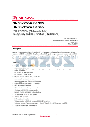 HN58V257AT-12 datasheet - 256k EEPROM (32-kword  8-bit) Ready/Busy and RES function (HN58V257A)