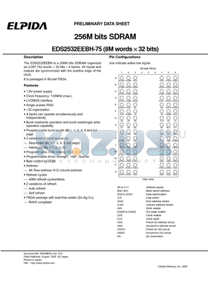 EDS2532EEBH-75 datasheet - 256M bits SDRAM (8M words x 32 bits)