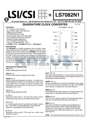 LS7082N1 datasheet - QUADRATURE CLOCK CONVERTER