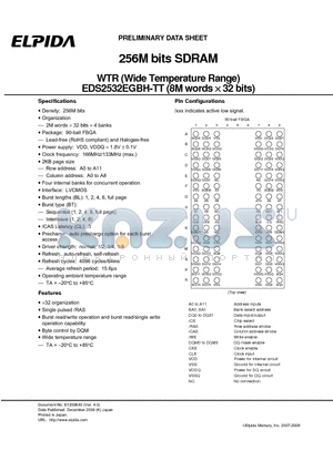 EDS2532EGBH-7BTT-F datasheet - 256M bits SDRAM WTR (Wide Temperature Range)