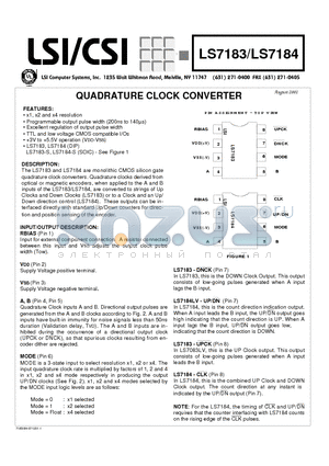 LS7184 datasheet - QUADRATURE CLOCK CONVERTER