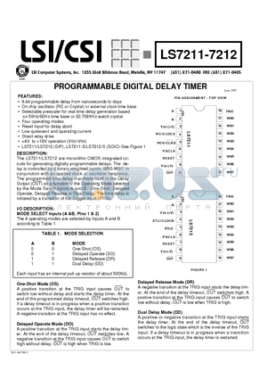 LS7211 datasheet - PROGRAMMABLE DIGITAL DELAY TIMER