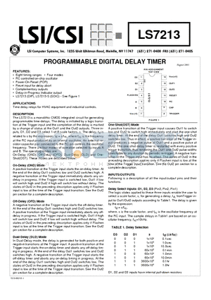 LS7213 datasheet - PROGRAMMABLE DIGITAL DELAY TIMER