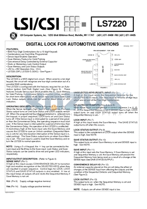 LS7220 datasheet - DIGITAL LOCK FOR AUTOMOTIVE IGNITIONS