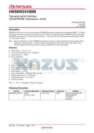 HN58W241000I_05 datasheet - Two-wire serial interface 1M EEPROM (128-kword  8-bit)