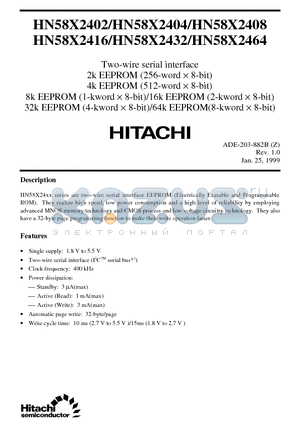 HN58X2402 datasheet - Two-wire serial interface 2k / 4k  / 8k  / 16k  / 32k  / 64k EEPROM(8-kword x 8-bit)