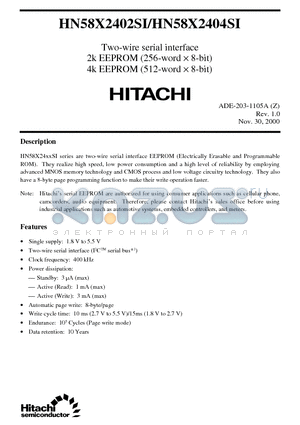 HN58X2402SI datasheet - Two-wire serial interface (2k EEPROM 256-word x 8-bit) 4k EEPROM (512-word x 8-bit)