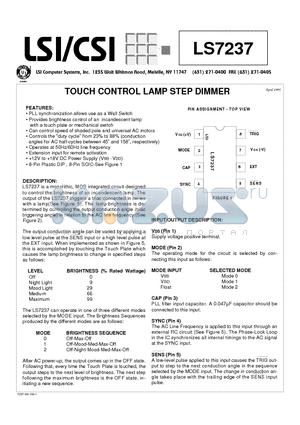 LS7237 datasheet - TOUCH CONTROL LAMP STEP DIMMER