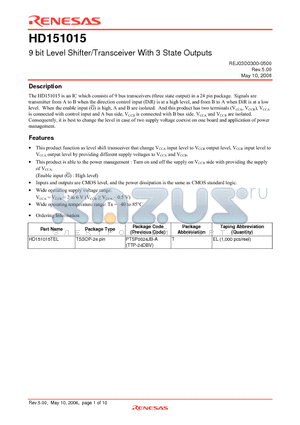 HD151015TEL datasheet - 9 bit Level Shifter/Transceiver With 3 State Outputs