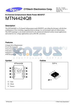 MTN4424Q8 datasheet - N-Channel Enhancement Mode Power MOSFET