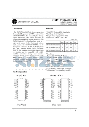 GM71S4400CT datasheet - 1,048,576 WORDS x 4BIT CMOS DYNAMIC RAM